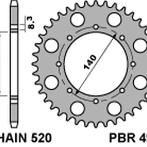 PBR zadní řetězové kolo 491 39 C45 KAWASAKI KLE 500 '97-'07, KLR 650 '87-'17, W 800 '18-'20 (JTR487.39) (ŘETĚZ 520) (MADE IN ITALY) Hit Sezóny